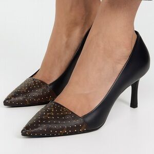 NEW LOUIS VUITTON Cherie Studded LV Monogram Black & Brown Pumps IT36.5